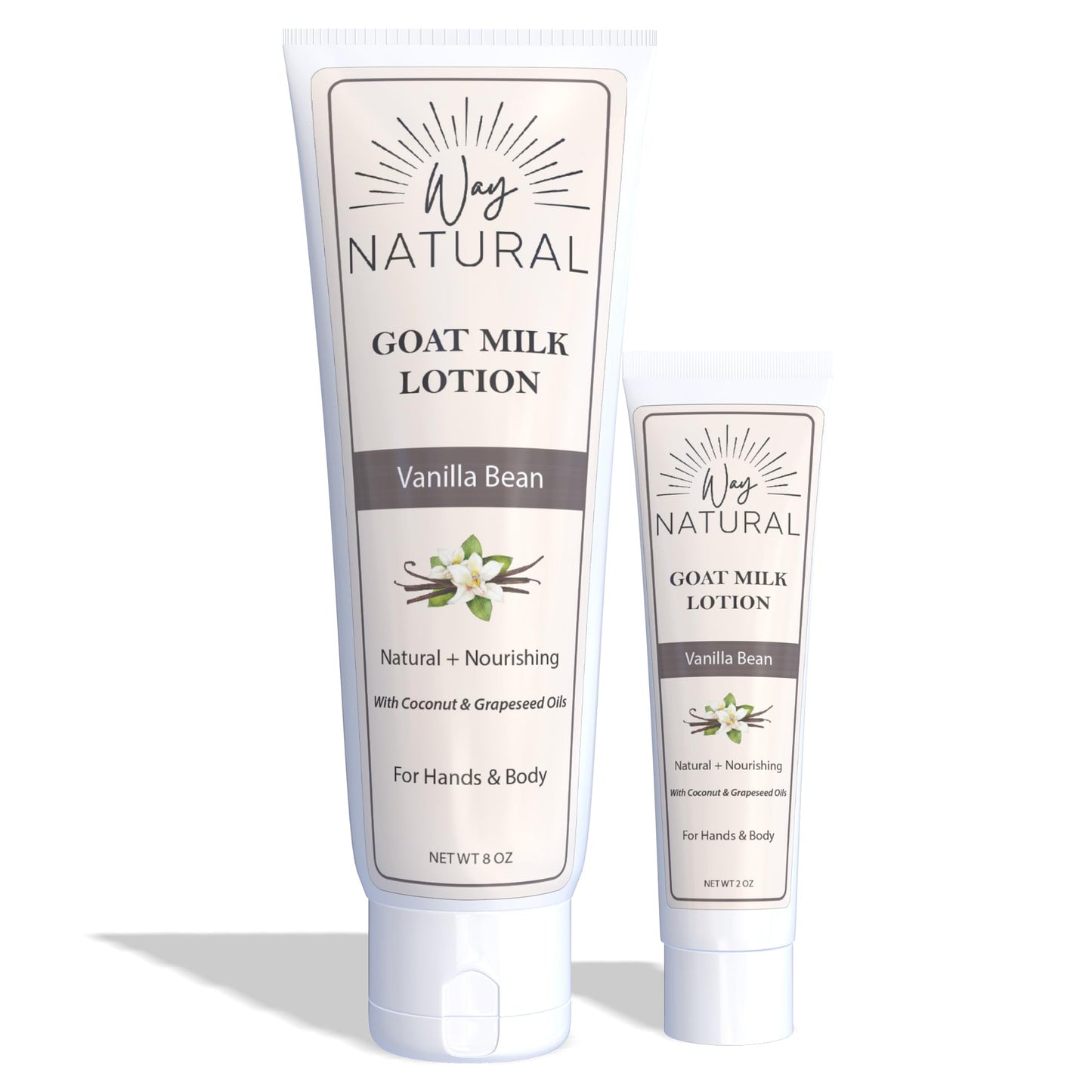 Way Natural Goat Milk Lotion, Home & Away, Vanilla Bean - Creamy, Dry Skin Relief - Coconut Oil and Real Goat Milk - Hand Cream for Women and Men/Body Lotion - 8oz & 2oz Tube