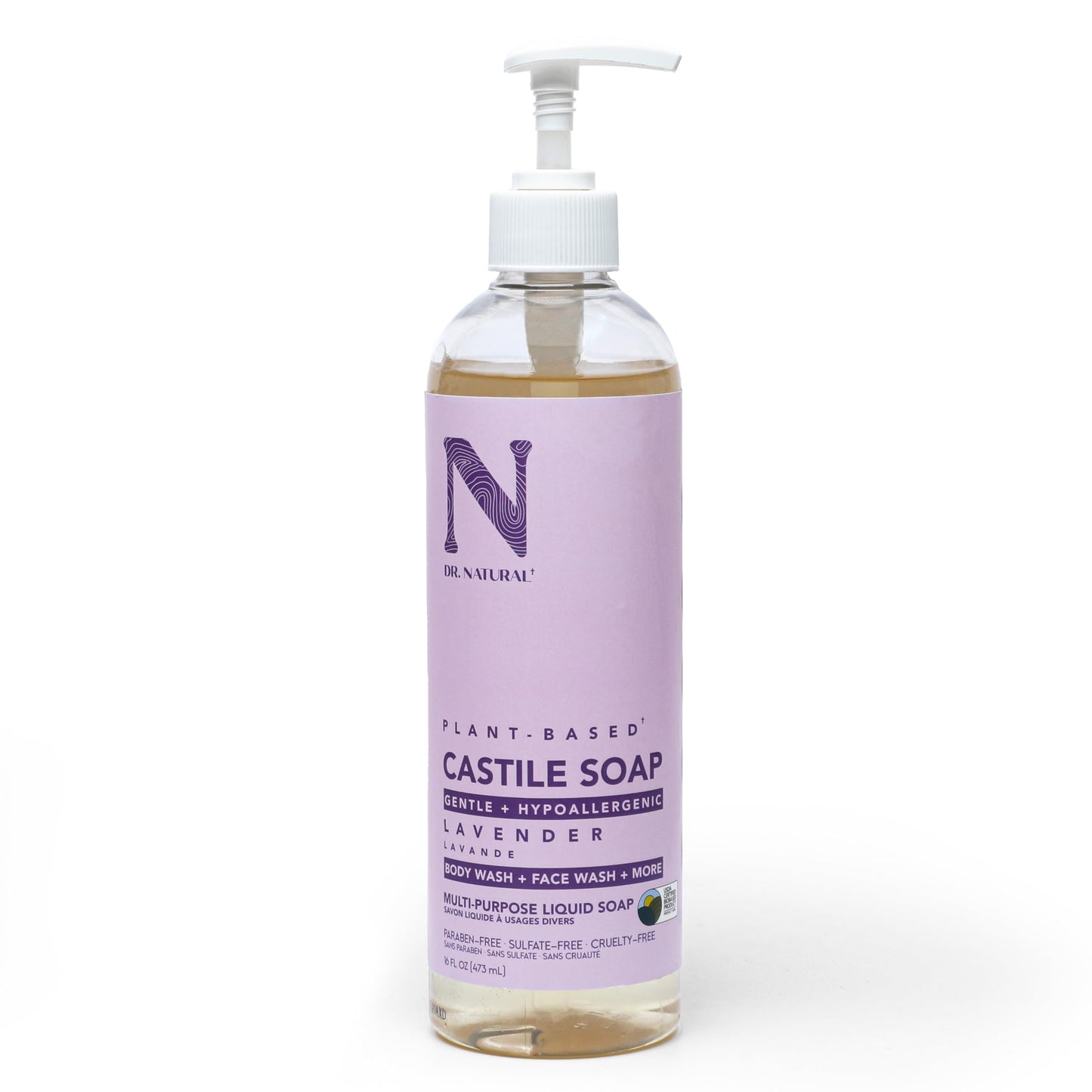 Dr. Natural Castile Liquid Soap, Lavender, 16 oz - Plant-Based - Made with Organic Shea Butter - Rich in Coconut and Olive Oils - Sulfate and Paraben-Free, Cruelty-Free - Multi-Purpose Soap