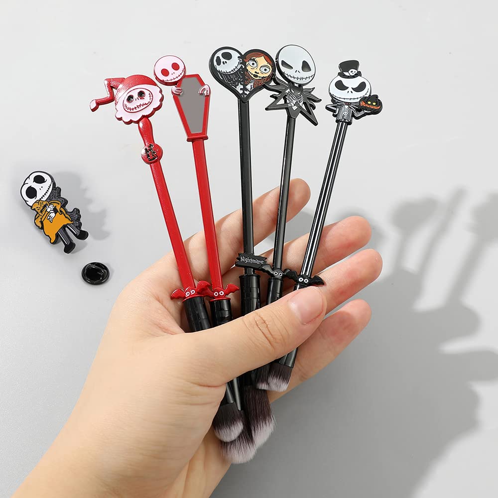 6pcs The Nightmare Before Christmas Makeup Brushes Corpse Bride Anime Makeup Brush Set Jack Skellington Eyeshadow Brushes Halloween Make Up Kit (5PCS Set -1) (6PCS)