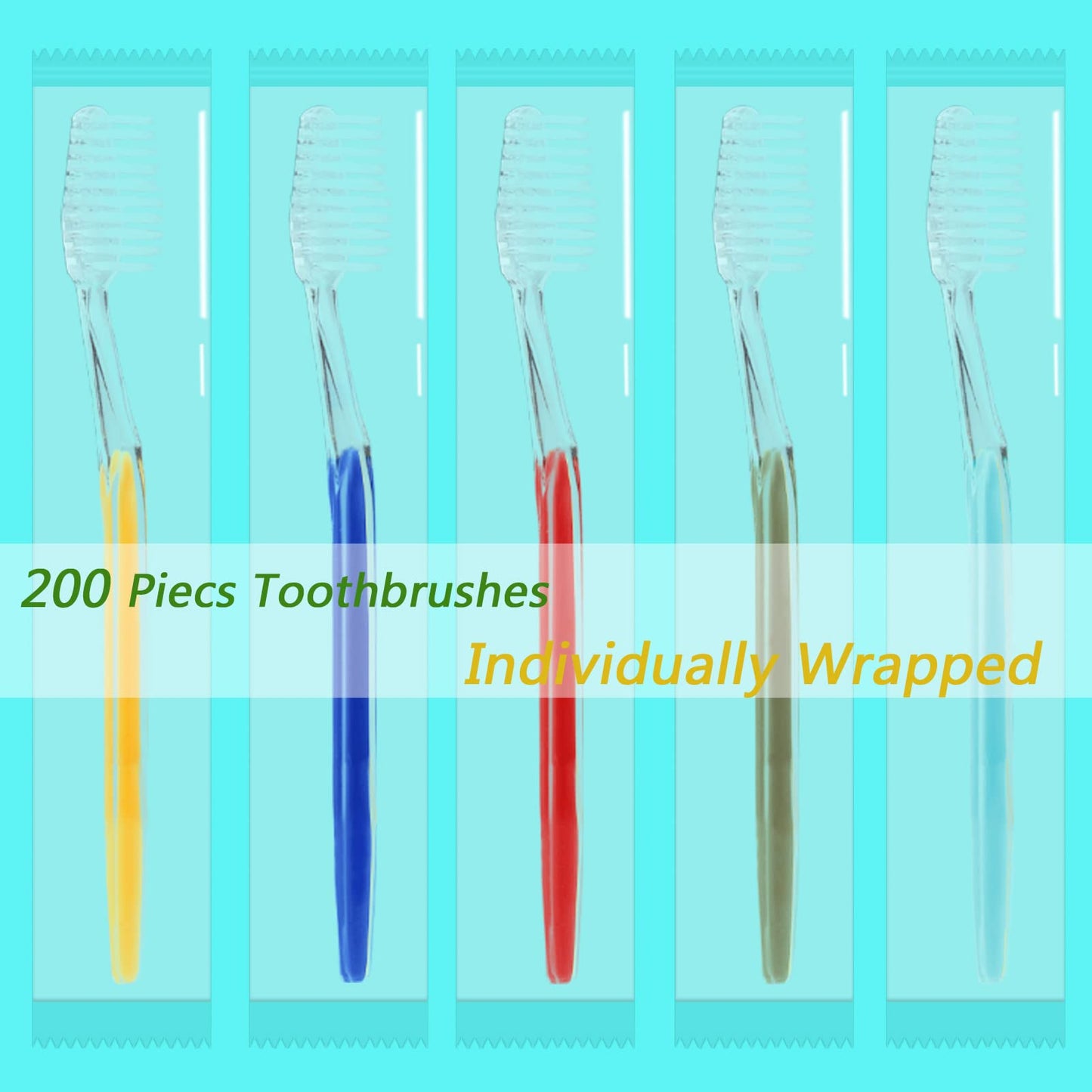 Homvle 200 Packs Disposable Toothbrushes Individually Wrapped, Medium Soft Bristle Travel Toothbrushes Bulk for Adults/Kids Hotel Toiletries, 5 Colors.