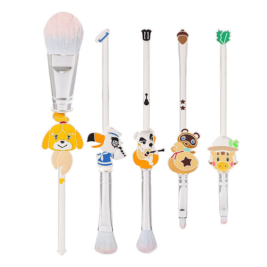 Animal-CrosingNew Hori-zons Makeup Brushes, 5Pcs Game Series White Metal Handle Soft Bristles Makeup Brush Set Tools for Women Girls