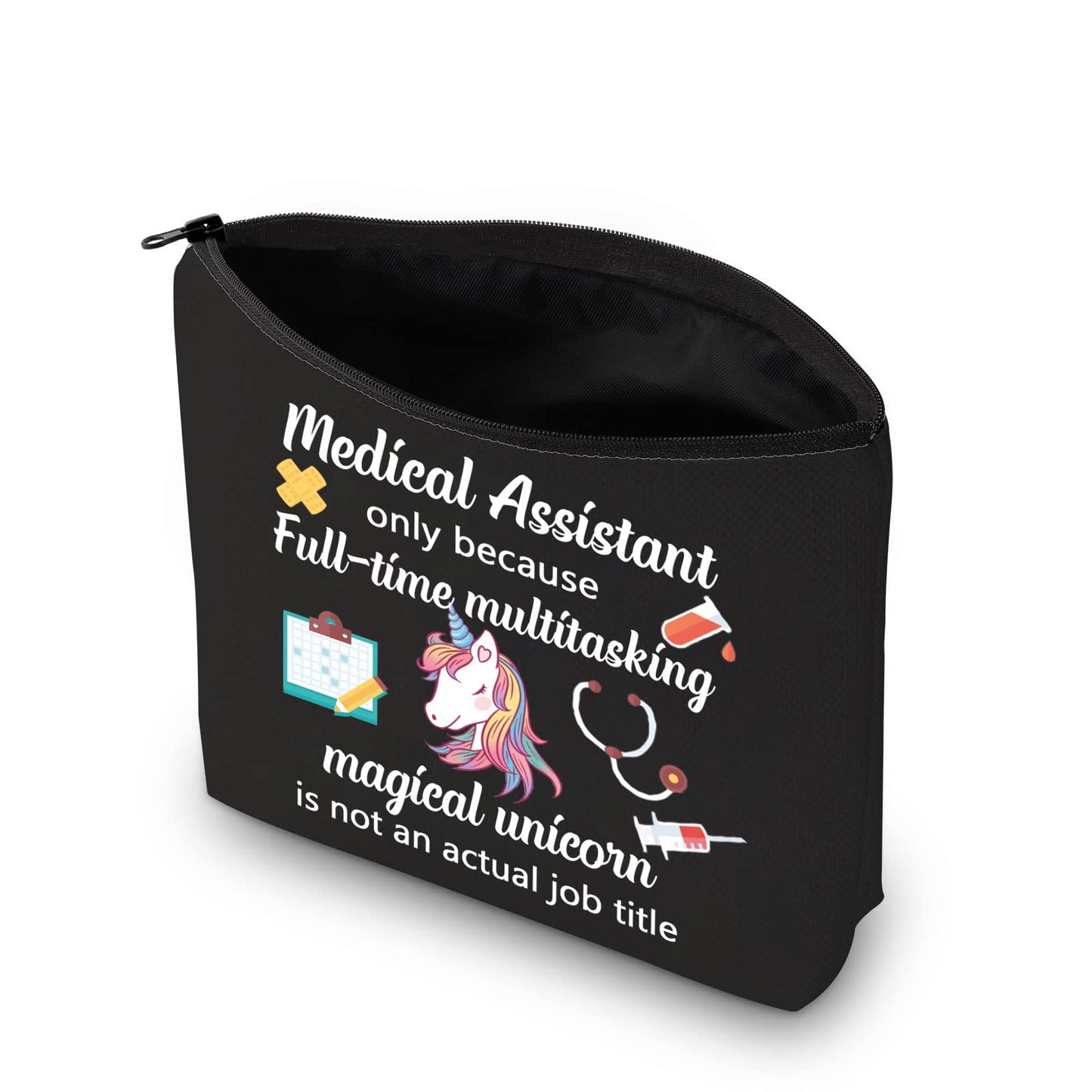 MBMSO Medical Assistant Makeup Bag MA Gift for Nurse Medical Assistant Graduation Gift Cosmetic Pouch Bag Unicorn Bag(Medical Assistant bag-black)