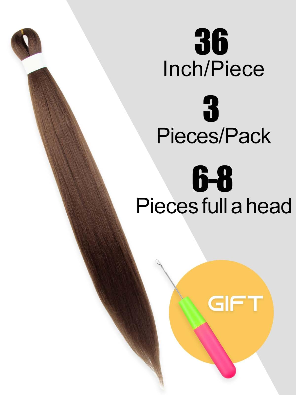 KAVSORAPI Brown Braiding Hair 36 Inch Pre Stretched Hair Long Straight Crochet Braids Yaki Texture Synthetic Fiber 3 Packs (30#/Medium Dark Brown)