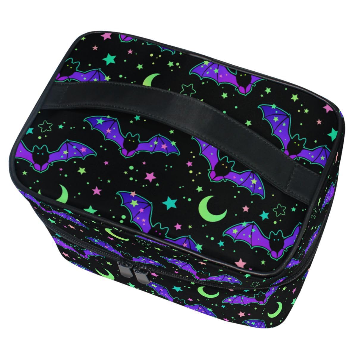 ZOEO Makeup Train Case Magic Galaxy Bat Korean Carrying Portable Zip Travel Cosmetic Brush Bag Organizer Large for Girls Women