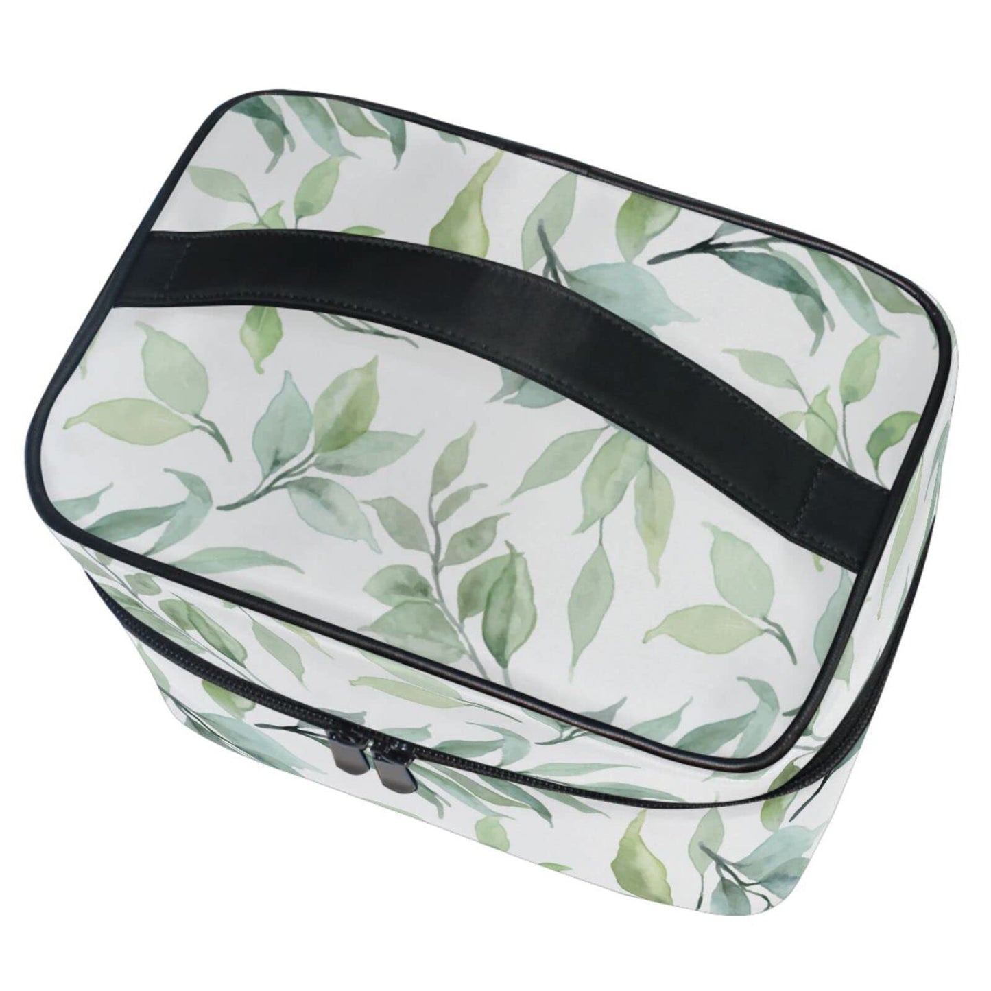 ZOEO Makeup Train Case Green Leaf Plant Summer Korean Carrying Portable Zip Travel Cosmetic Brush Bag Organizer Large for Girls Women