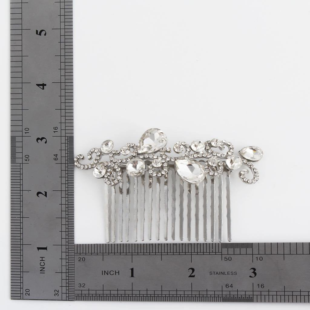 EVER FAITH Rhinestone Crystal Leaf Wave Tear Drop Wedding Bridal Hair Comb Clear Silver-Tone