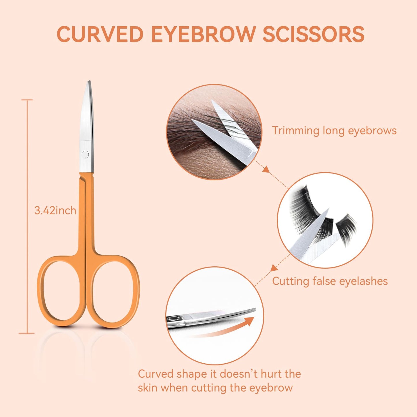 6 Pcs Tweezer Set, Tweezers Set for Women, Precision Tweezer for Eyebrows with Curved Scissors, Eyebrow Grooming Kit for Ingrown Hair with Leather Case, Orange