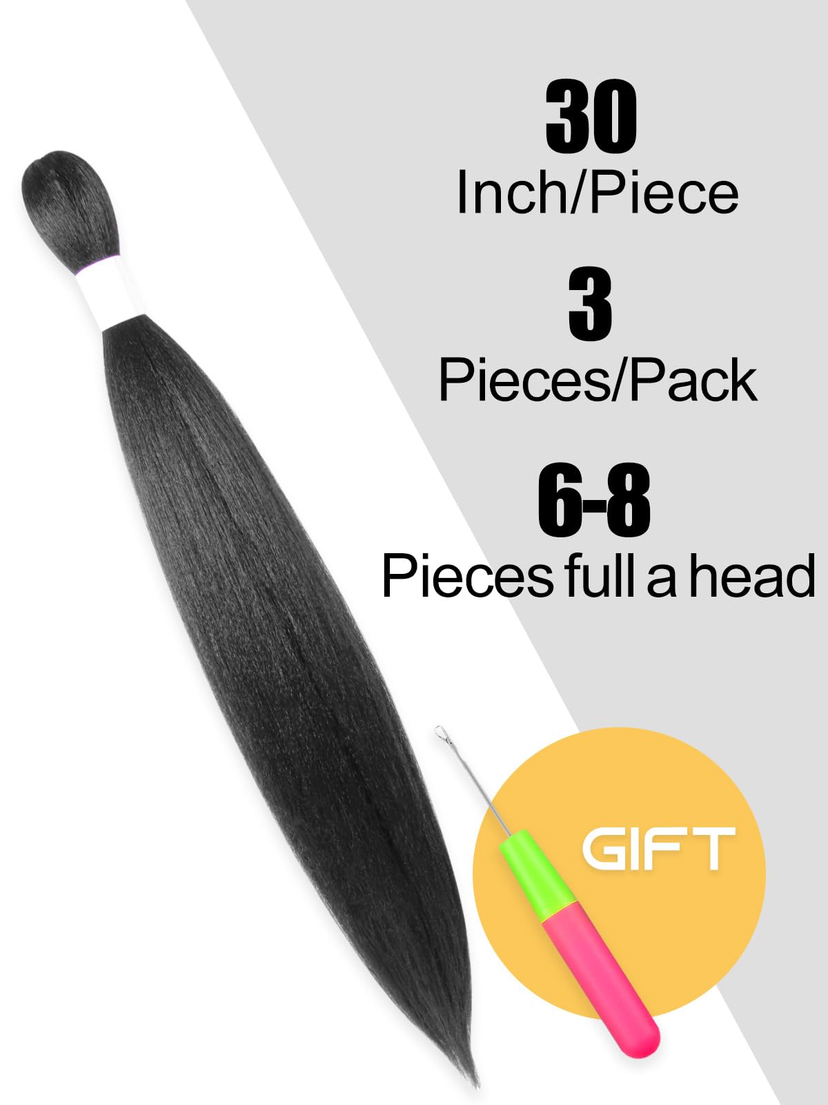 KAVSORAPI Braiding Hair 30 Inch Pre Stretched Hair Color 2 Long Straight Crochet Braids Yaki Texture Synthetic Hair 3 Packs (2#/Off Black)