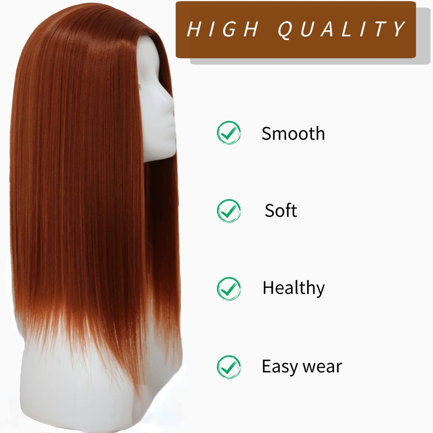 Dark Copper Red Brown Heat Resistant Synthetic Wig Short Straight Middle Part Medium Length Party Wig For Women Cospaly Daily Use Easy Wig Costume Glueless No Lace Wig 14 Inch (#M350)