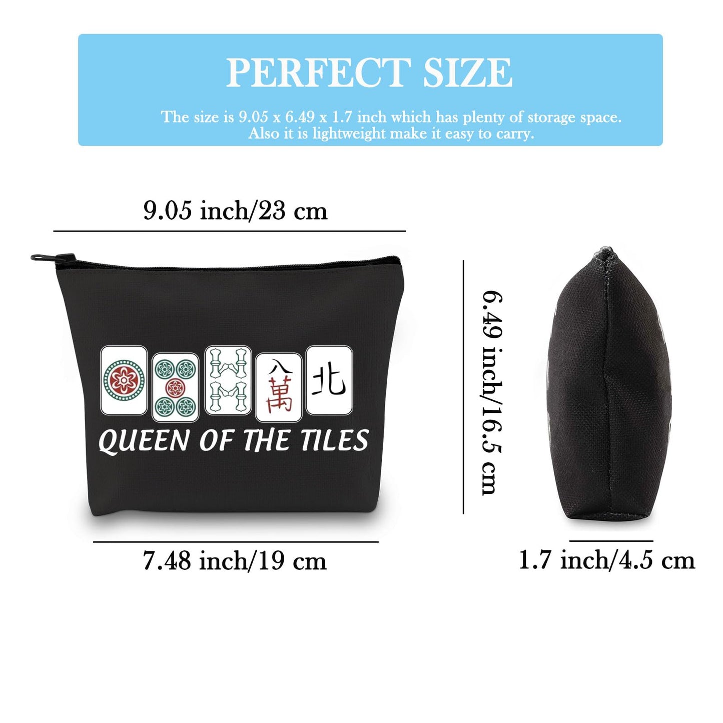 GJTIM Mahjong Cosmetic Bag Queen Of The Tiles Mahjong Board Game Storage Bag for Mahjong Lover (Tiles Queen Black)