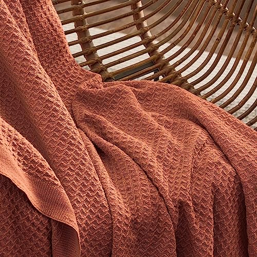 Bedsure 100% Cotton Large Throw Blankets for Couch - Waffle Weave Red Orange Throw Blankets for Bed, Lightweight and Soft Spring Throw Blankets for Office, 50x70 inches