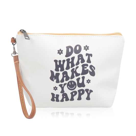 Multifunction Cute Print Travel Cosmetic Pouch Bag - Bridesmaid Organizer Wristlet Purse Inspirational Quote (Do What Makes You Happy)