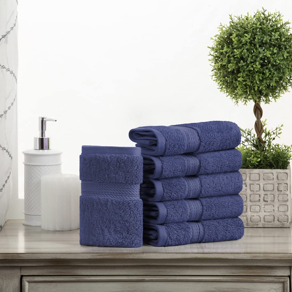 Superior Egyptian Cotton Pile Face Towel/Washcloth Set of 6, Ultra Soft Luxury Towels, Thick Plush Essentials, Absorbent Heavyweight, Guest Bath, Hotel, Spa, Home Bathroom, Shower Basics, Navy Blue