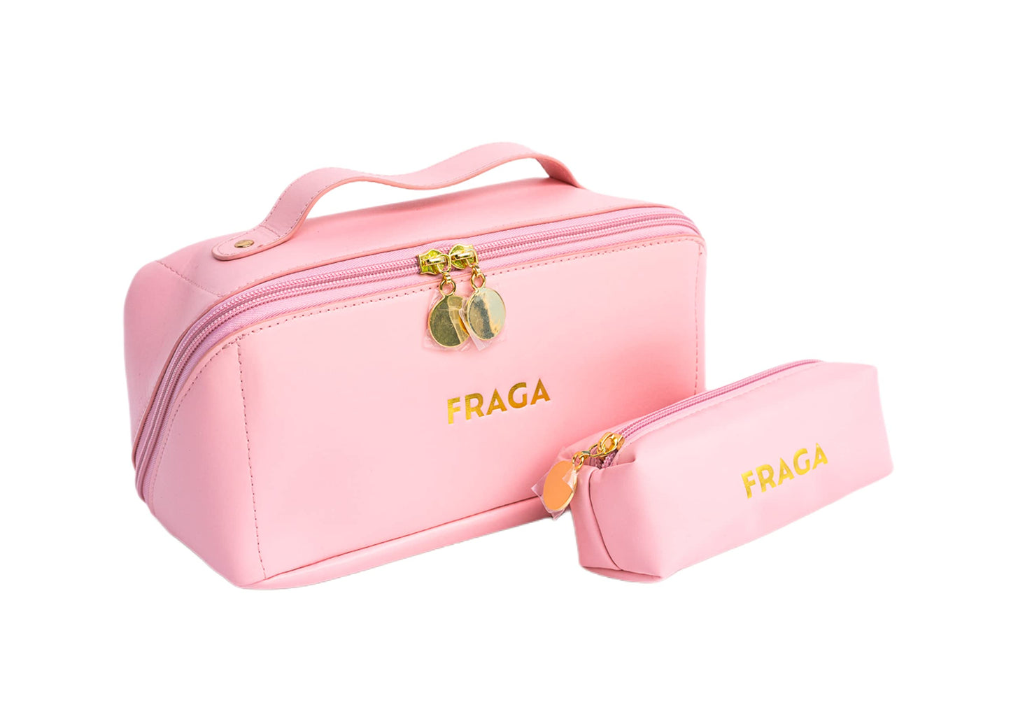 FRAGA 2 in 1 New Model Makeup Bag, Waterproof Cosmetic Bag, with Large Capacity, Skin Care Organizer for Travel, Easy to Clean (Pink)