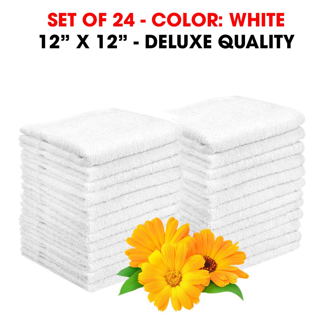 TALVANIA Washcloths Towels 24 Pack Super Absorbent Terry Towel 100% Ring Spun Cotton White Wash Cloth with Border Design Ideal for Face Wash Multi-Purpose Gym Spa Home Bath Towel 12"X12"