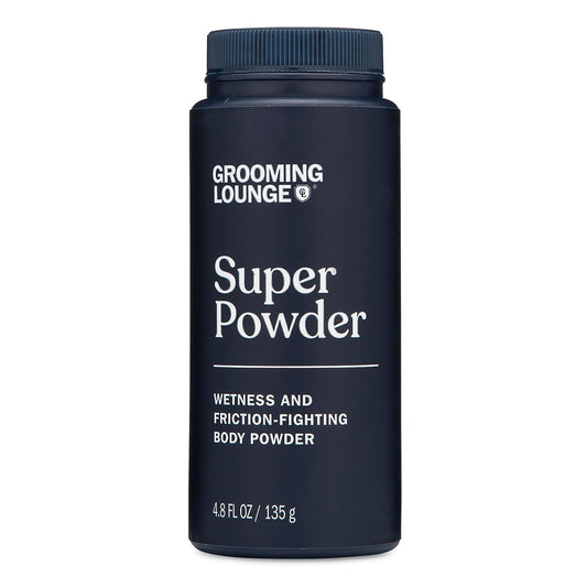 Grooming Lounge Super Powder - Mens Odor, Itch and Chafing Defense for the Groin, Body, and Feet - Friction Control and Excess Sweat Absorber - Anti-Chafe, Perspiration, Rash Relief Talcum - 4.8 oz