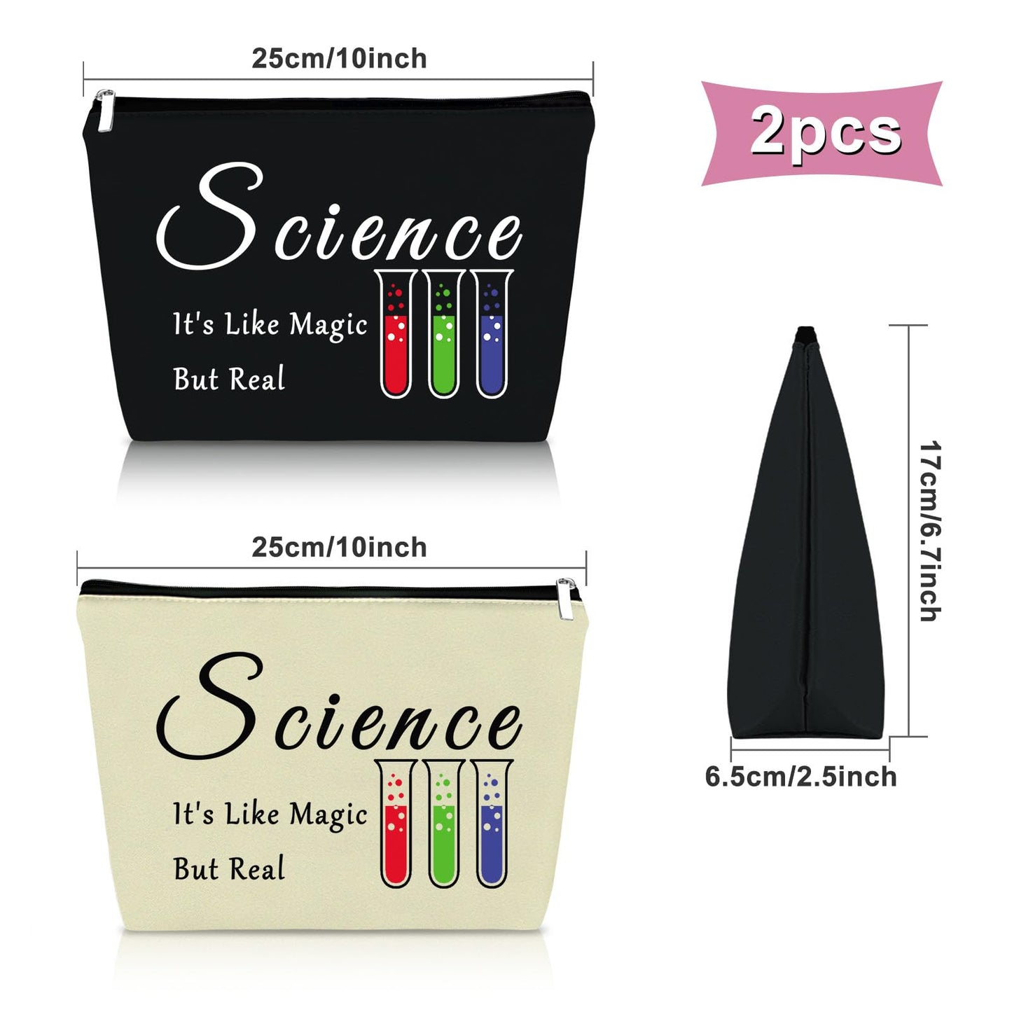 2PCS Scientist Gifts for Women Makeup Bag Gifts for Science Lovers Adults Science Themed Gifts for Children Cosmetic Bag Science Teacher Gifts Chemist Gifts Birthday Christmas Gifts Travel Pouch