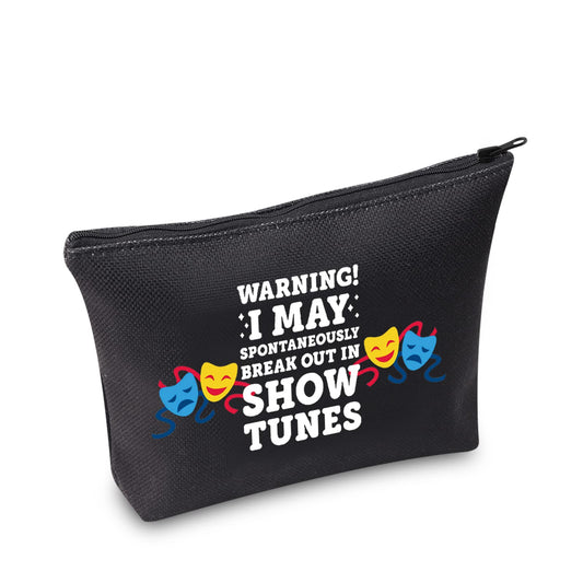 TSOTMO Warning I May Randomoly Break Out In Show Tunes Cosmetic Bag Theatre Novelty Makeup Bag Broadway Musical Theater Gift (Show BLK)