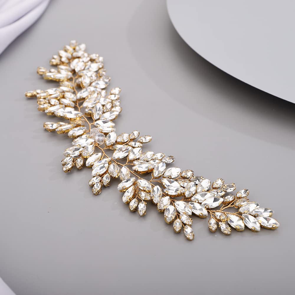 BERYUAN Wedding Crystal Headband Women Hair Vine for Bride Bridesmaid Crystal Headband Wedding handmade GOLD