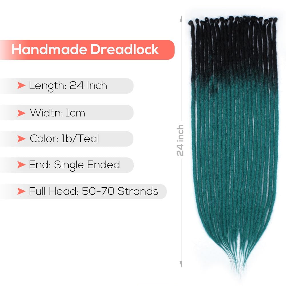 Kraler 24" Thick Ombre Green Dreadlock Extensions, SE 1cm Width Crochet Dreadls Extensions of Synthetic Hair Hip Hop Style Dreadlock for Girls(10 Strands)