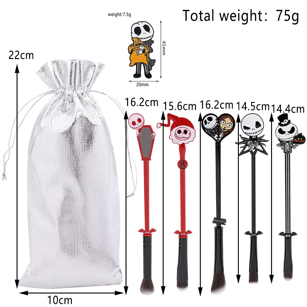 6pcs The Nightmare Before Christmas Makeup Brushes Corpse Bride Anime Makeup Brush Set Jack Skellington Eyeshadow Brushes Halloween Make Up Kit (5PCS Set -1) (6PCS)