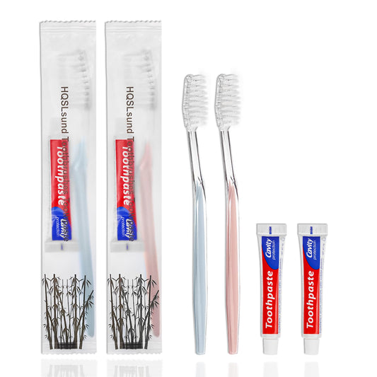 HQSLsund 100 pcs Disposable Toothbrushes with Toothpaste Individually Wrapped, 2 Color Toothbrushes and Toothpaste 10g, Bulk Toothbrushes Toothpaste for Homeless,Airbnb,Hotel