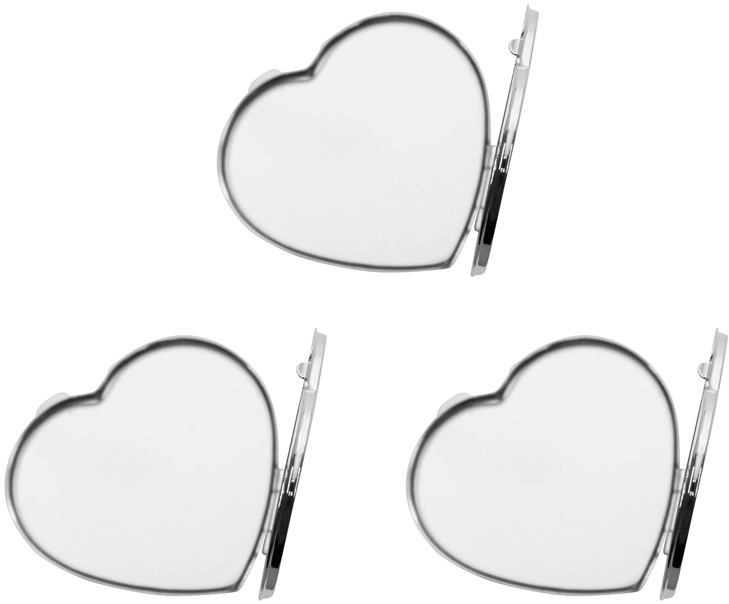 Stephanie Imports Set of 3 Slim Heart-Shaped Double Sided Magnifying Compact Mirrors (Small, Silver)