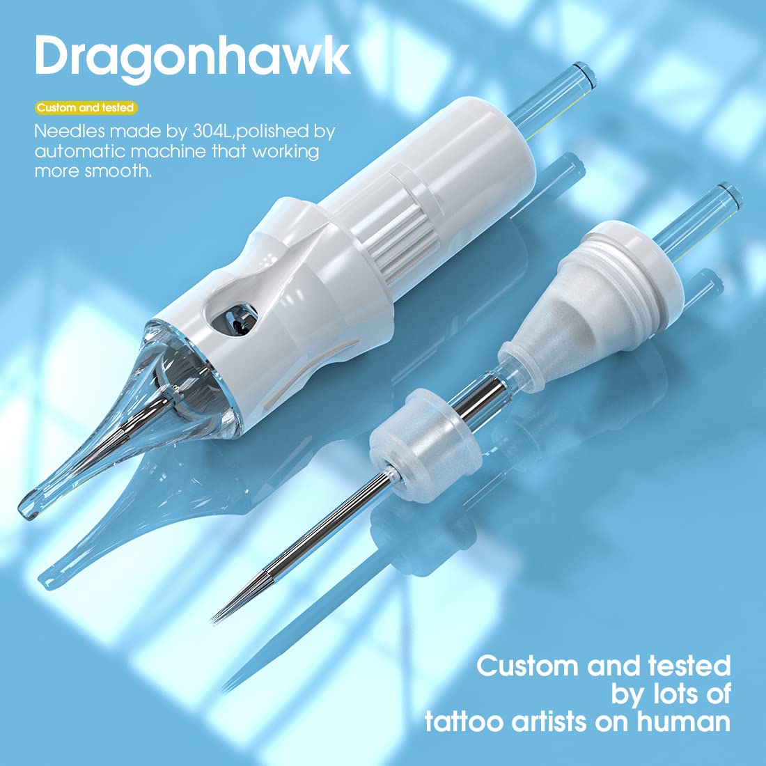 Dragonhawk Tattoo Needles Cartridges, 1007RM Round Magnum, 50 Count Needles Kit, Membrane Transparent for Pro Aritsts