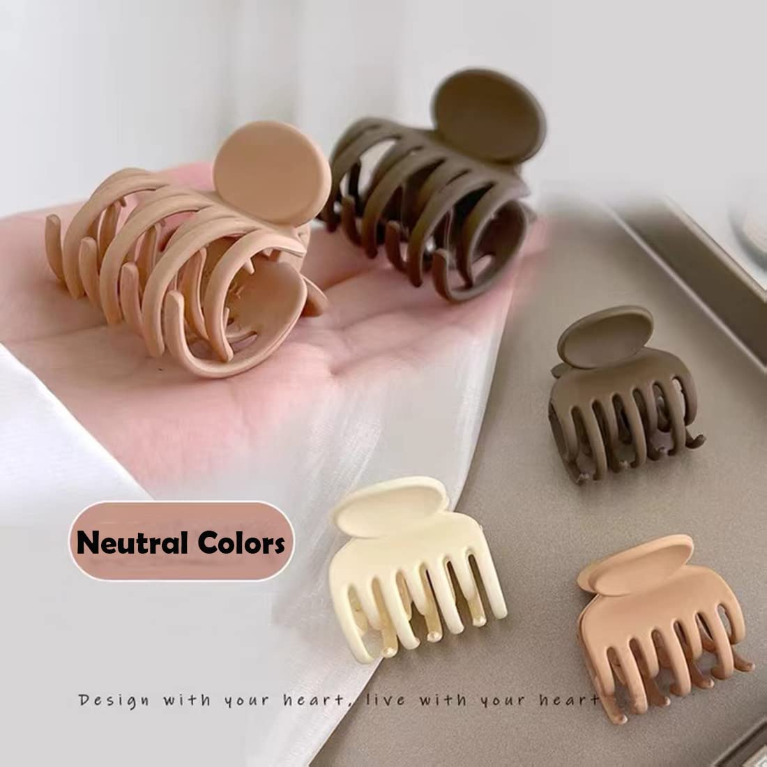 Mixcbe Hair Clips Medium Size Claw Hair Clips for Women Thin Hair No Slip, Matte Hair Clips for Thick Hair, Double Row Jaw Clip (8 PCS)