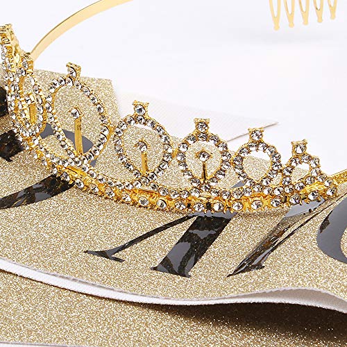 Birthday Crown, Didder Gold Birthday Girl Sash & Rhinestone Tiara Set, Birthday Tiara Birthday Crowns for Women Birthday Sash and Tiaras for Women Girls Birthday Gifts Party Accessories