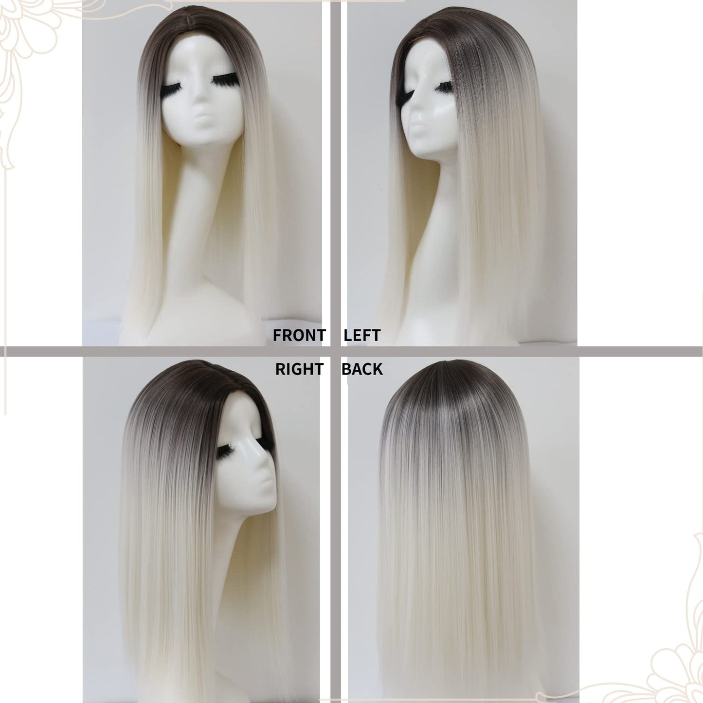 Ombre White Synthetic Wig Middle Part Straight Short Bob Wig For Women Costume Colorful Party Wig Glueless No Lace Easy Wig Cosplay 14 Inch