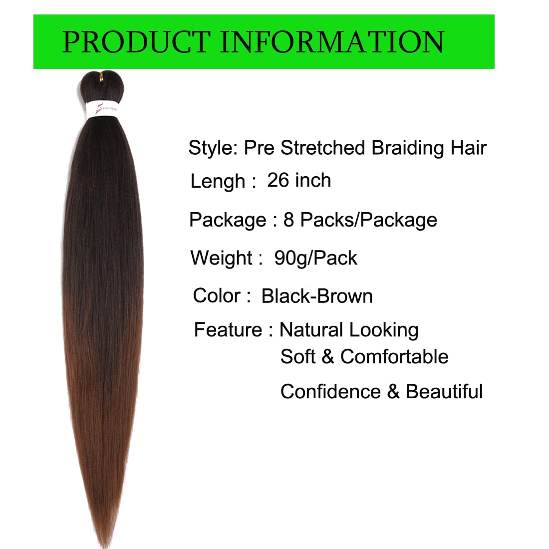 Pre Stretched Braiding Hair Extensions 26inch 8packs Mixed Color Professional Braids Hair Soft Yaki Straight Braid Hair Hot Water Setting Synthetic Crochet Hair (26inch,Mixed Black & Brown)