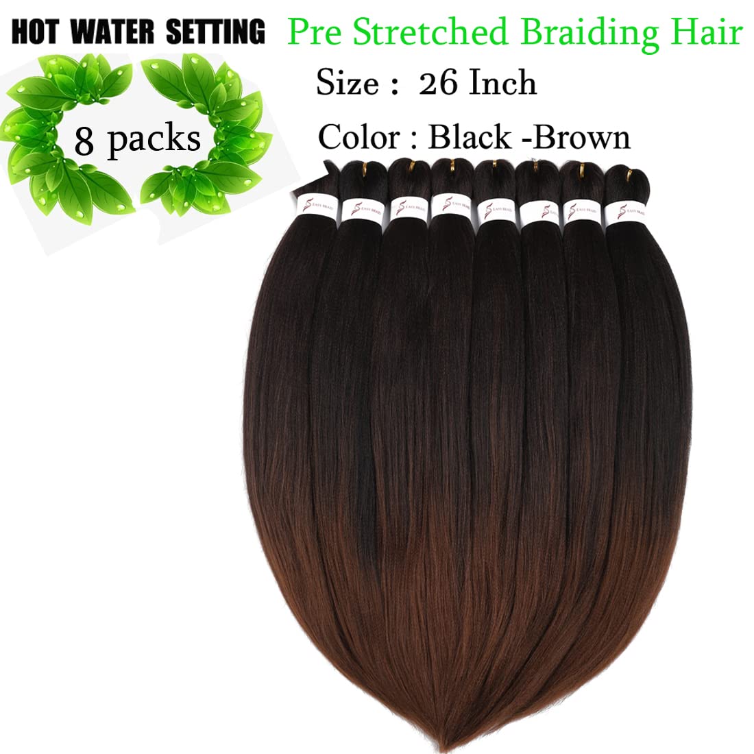 Pre Stretched Braiding Hair Extensions 26inch 8packs Mixed Color Professional Braids Hair Soft Yaki Straight Braid Hair Hot Water Setting Synthetic Crochet Hair (26inch,Mixed Black & Brown)