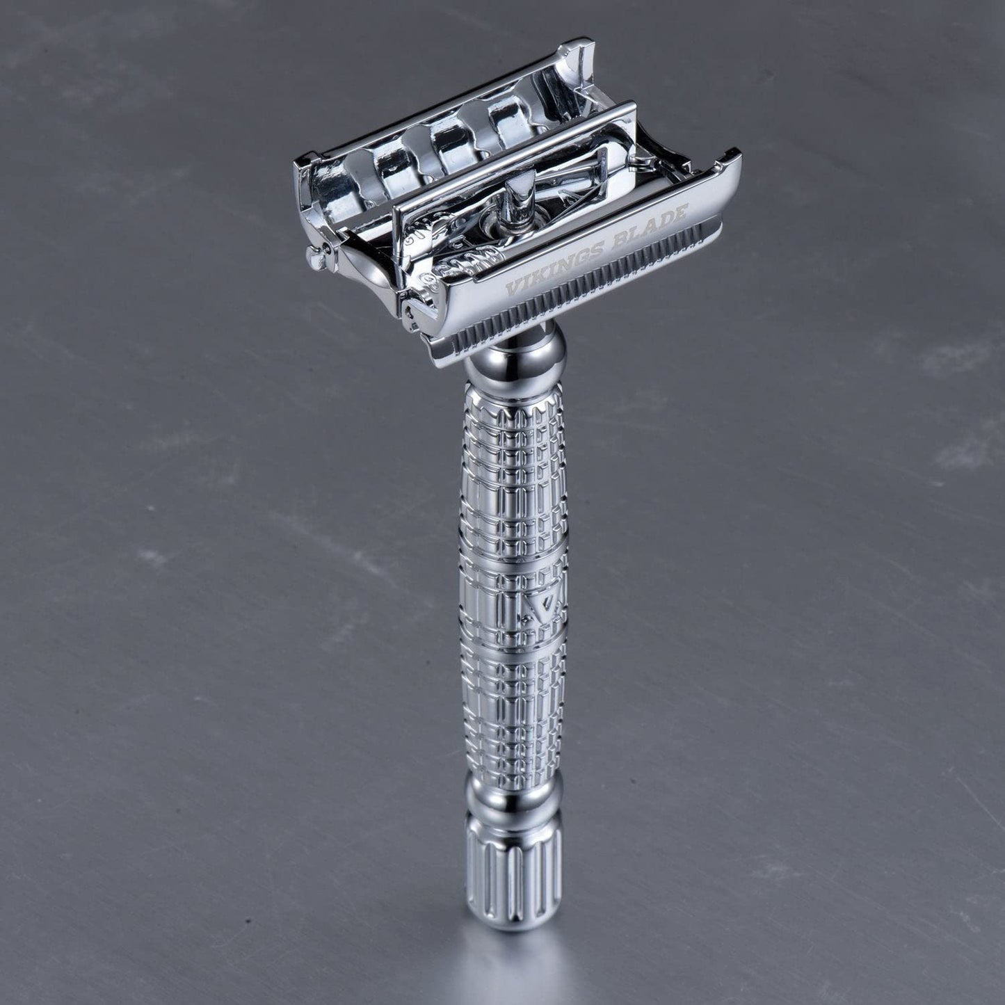 VIKINGS BLADE Double Edge Safety Razor for Men + 5 Swedish Steel Blades + Luxury Case. Long Handle. Smooth, Reusable, Eco-Friendly (The Vulcan)