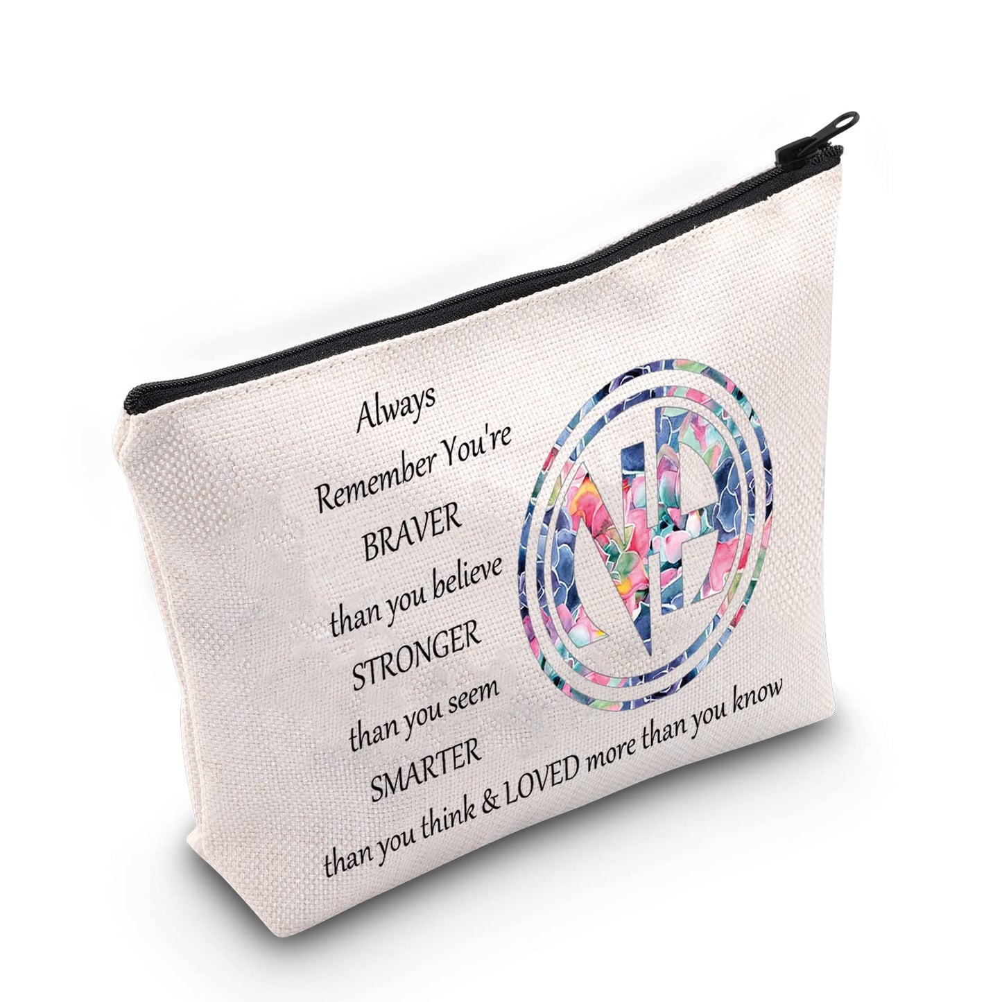 LEVLO Narcotics Anonymous Cosmetic Make up Bag NA Sobriety Gift NA Recovery You Are Braver Stronger Smarter Than You Think Makeup Zipper Pouch Bag (NA Sobriety Bag)