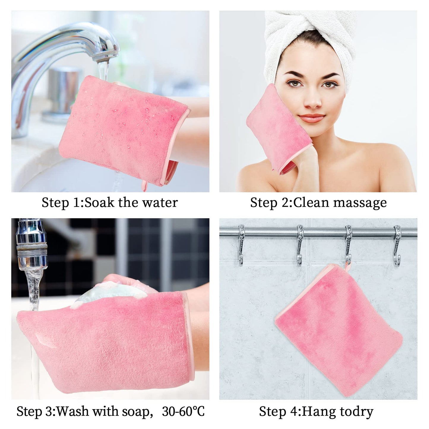 PHOGARY 10 PCS Microfiber Body Wash Mitts, Flannel Soft Face Mitten, Bath Spa Cloth, Reusable Makeup Remover Mitt Gloves, European Style Wash Cloth, 6×8inch, 10 Colors