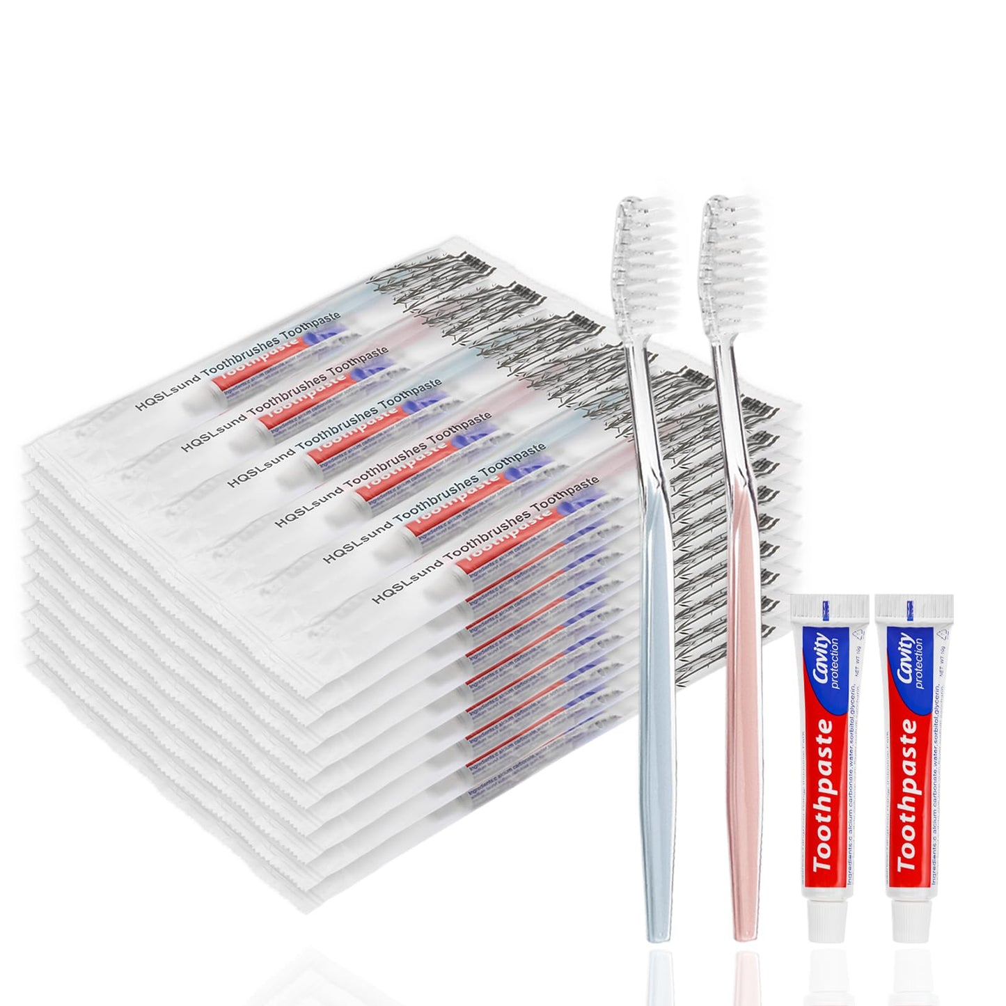 HQSLsund 100 pcs Disposable Toothbrushes with Toothpaste Individually Wrapped, 2 Color Toothbrushes and Toothpaste 10g, Bulk Toothbrushes Toothpaste for Homeless,Airbnb,Hotel