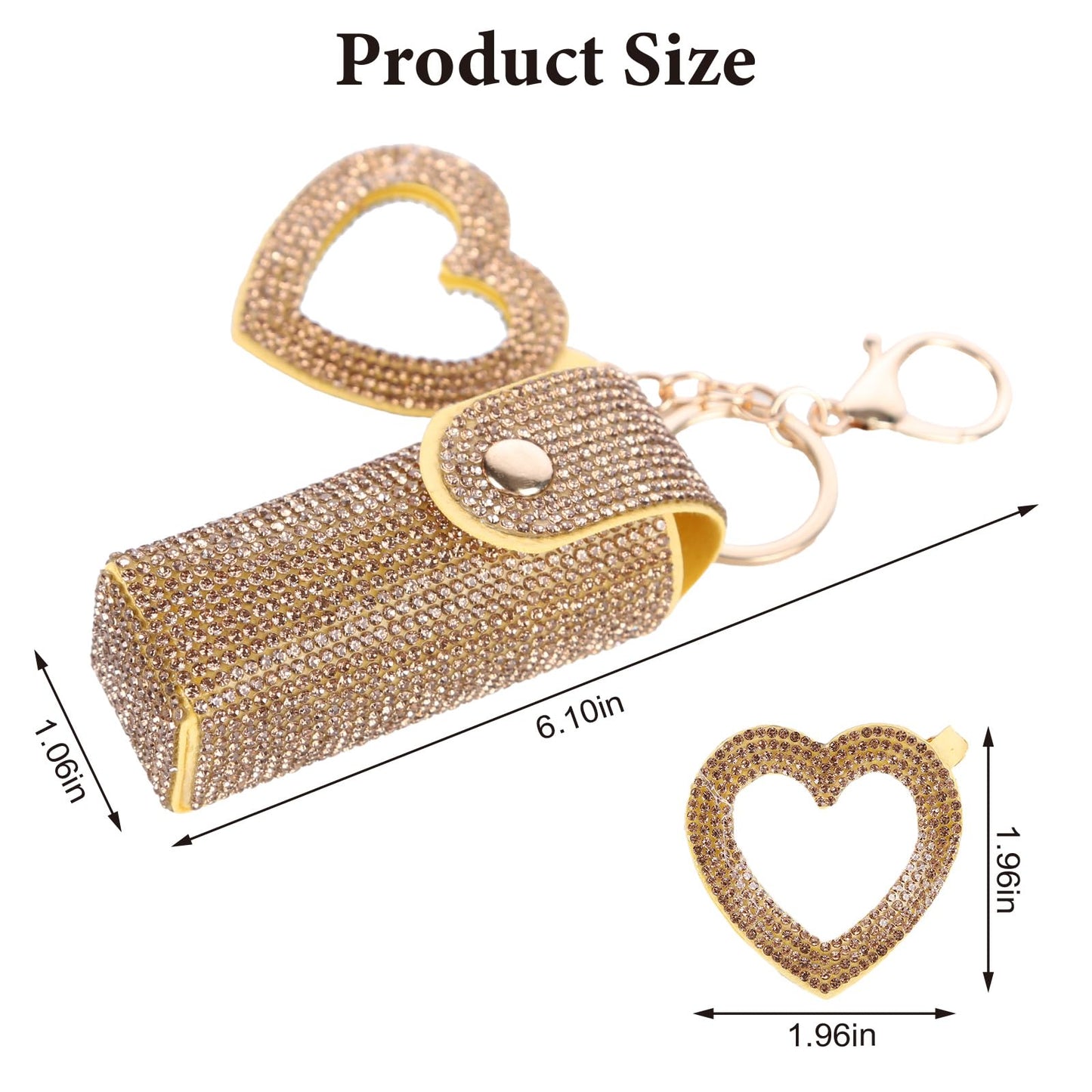 Lipstick Organizer Keychain, Rhinestone Lipstick Case with Mirror for Women, Portable Lipstick Leather Holder Lip Gloss Bag Lip Balm Case for Travel, Party, Holiday Gifts (Yellow)