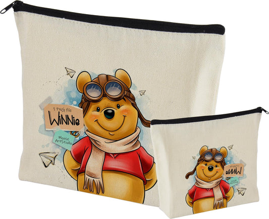 FABLEFIT Makeup Bag For Women, 2Pcs Cosmetic Bags, 1 large + 1 small,Pooh Bear