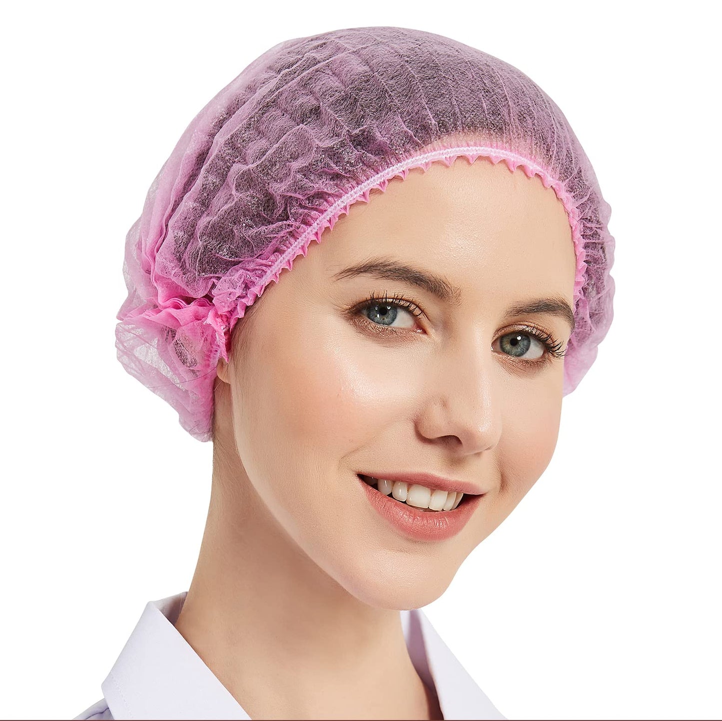 ProtectX 500-Pack Pink Disposable Hair Nets, Elastic Head Cover, Bouffant Caps, Sanitation Head Cover for Food Service, Spa Men & Women - 21 inch