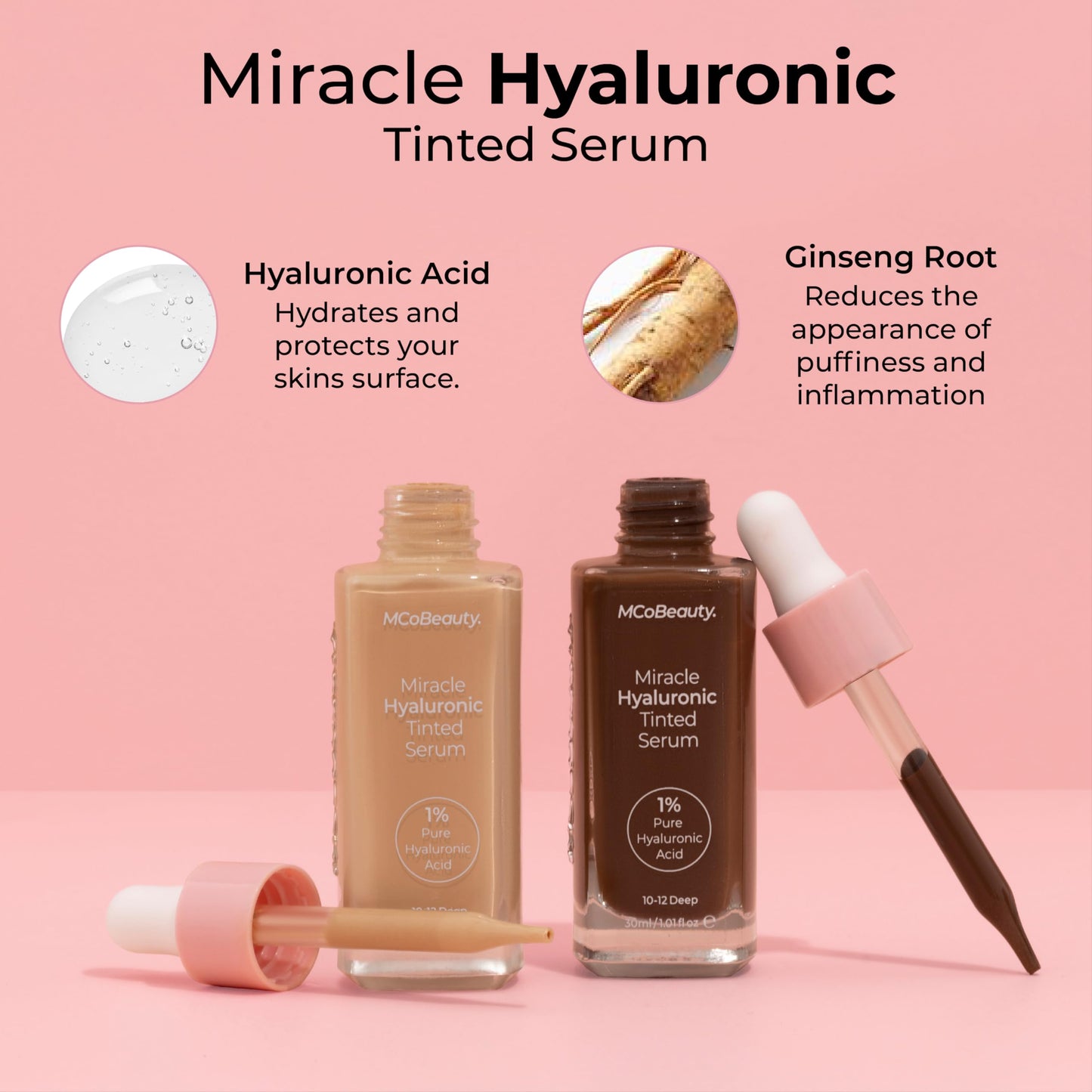 MCoBeauty Miracle Hyaluronic Tinted Serum, 4-5 Medium, Hydration & Glow for Radiant Skin, Vegan, Cruelty Free Cosmetics