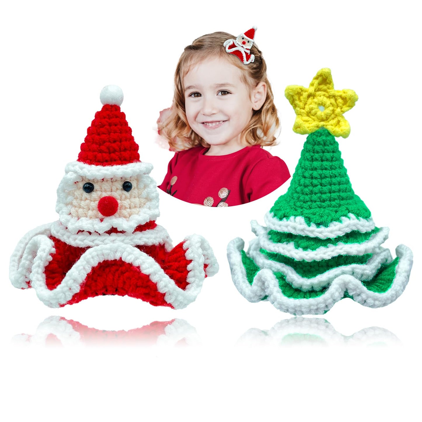 2PCS Christmas Hair Clips, Handmade Christmas Tree and Santa Style Christmas Hair Accessories for Women Girls Kids, Red Green Glittery Holiday Hair Clips Christmas Party Costume Accessories Gift