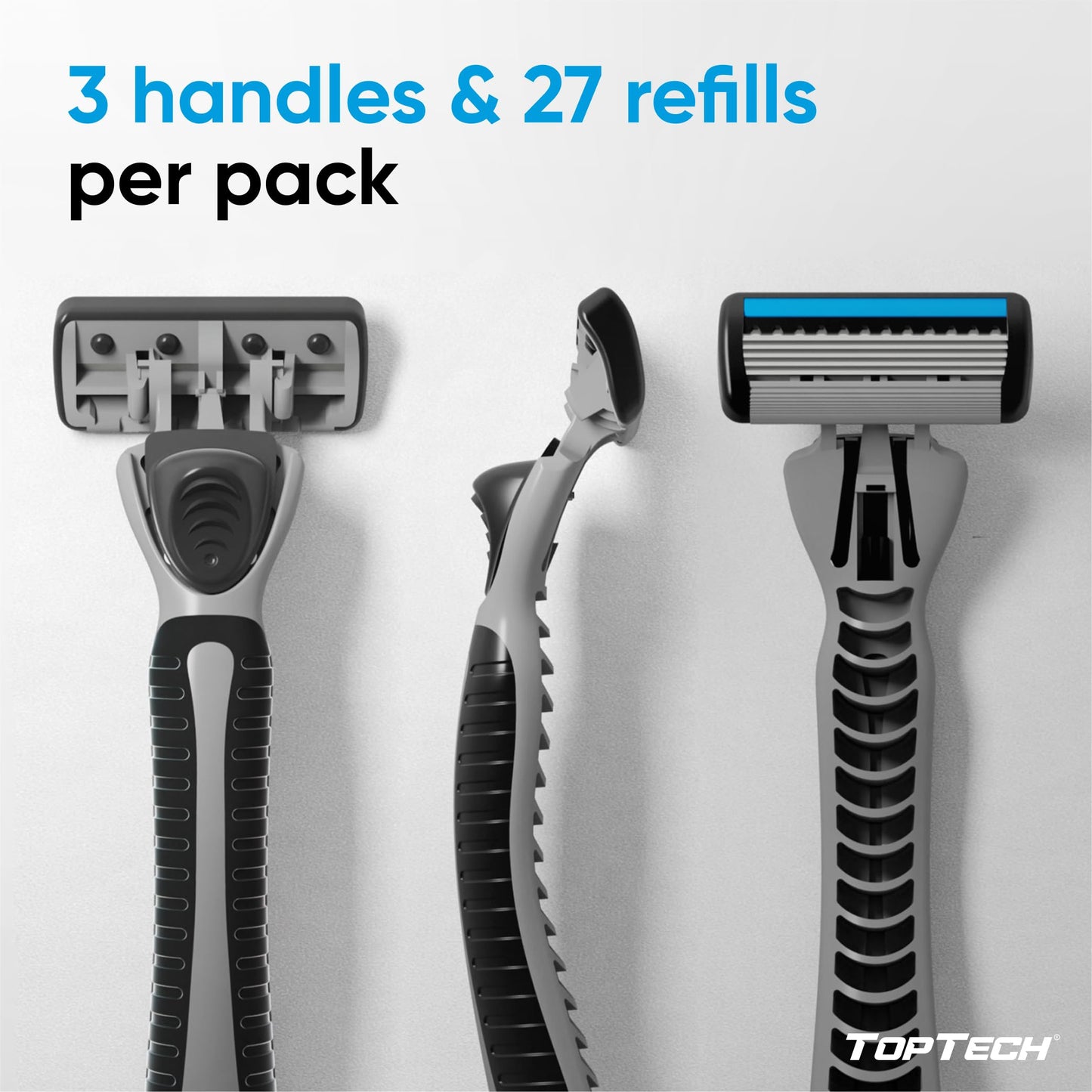 TopTech PRO 5 Razors for Men Trio Set - Manual Shaving Razors & Refills - 30 Count Pack (3 Handles + 27 Replaceable Cartridges) - 5-Blades Technology - Soft Shave & Sharp Blades - Great Refill Price