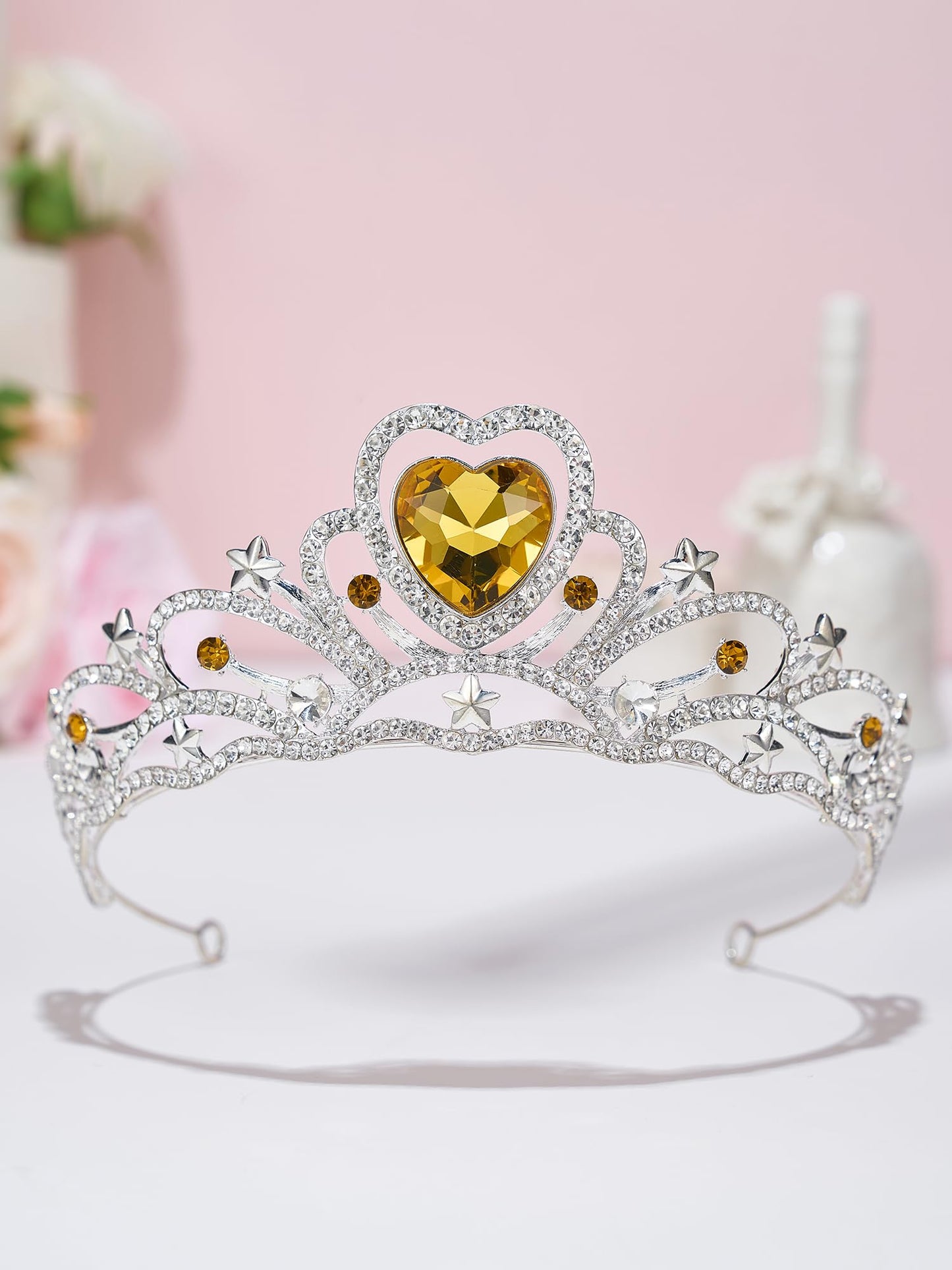 SWEETV Birthday Crowns for Women Girls Birthstone Heart Princess Tiara Silver Wedding Headband for Birth Day Party Photograph, Nov