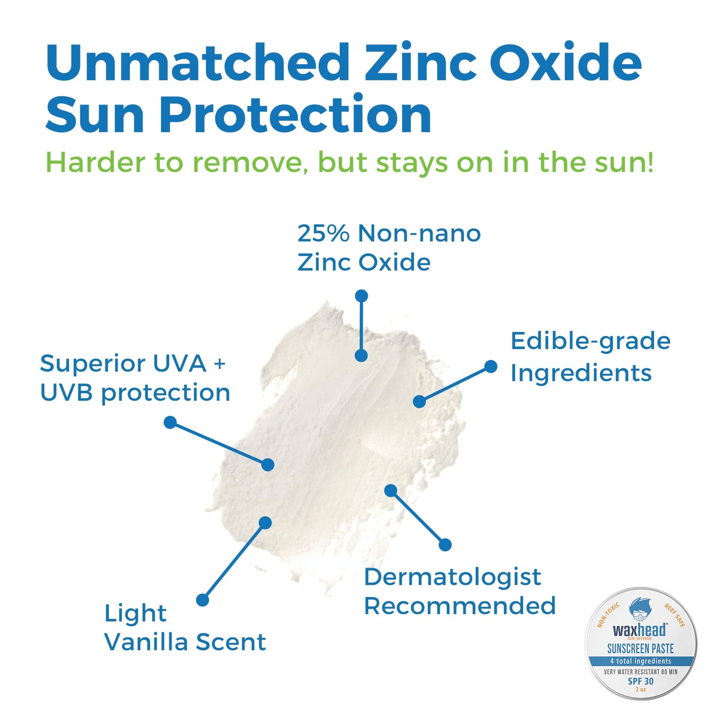 Waxhead Zinc Oxide Sunscreen - Travel Sunscreen Reef Safe Sunscreen SPF 30 Sun Block Sun screen Protector for Face Biodegradable Sunscreen for Mexico Hawaii Approved Sunscreen with Zinc Sunscreen Face