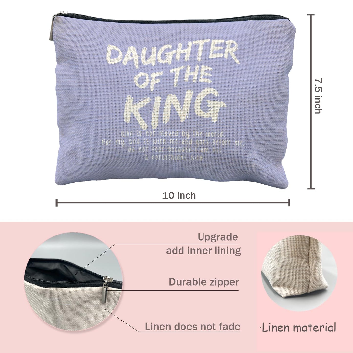 Likjad bible verse makeup bag，Daughter of the king makeup bag，christian makeup bag Cosmetic Bag，inspirational gifts for women，christian gifts for women faith，christian gifts for girls(blue)