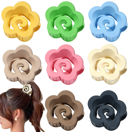 Mixcbe Flower Claw Hair Clips for Women Thin Hair, Matte Medium Hair Jaw Clips for Thin Hair Catch Clamps Barrettes Accessories Gifts 8 Colors