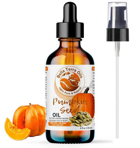 Bella Terra Oils - Organic Pumpkin Seed Oil 4oz - A Rendezvous with Organic Pumpkin's Nutritional Delight, Abundant in Vitamin C & E, The Epitome of Skin Purity