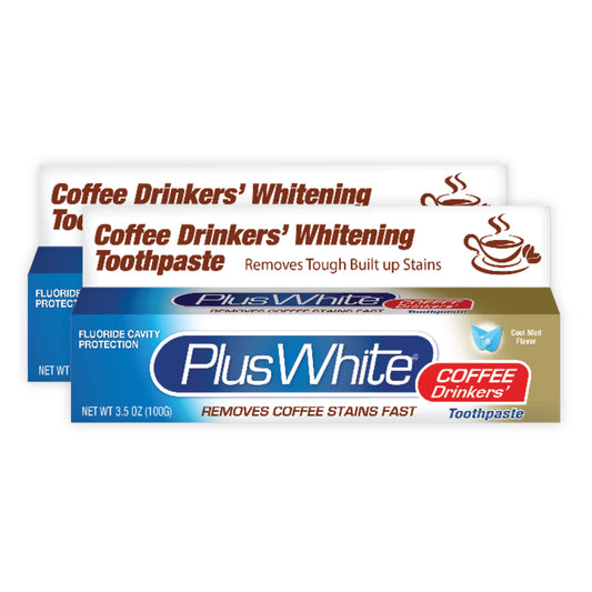 Plus White Coffee Drinkers’ Whitening Toothpaste – Quickly Removes Tough Stains & Yellowing – Plaque Removal, Tartar Control & Cavity Protection (3.5 oz, Pack of 2)