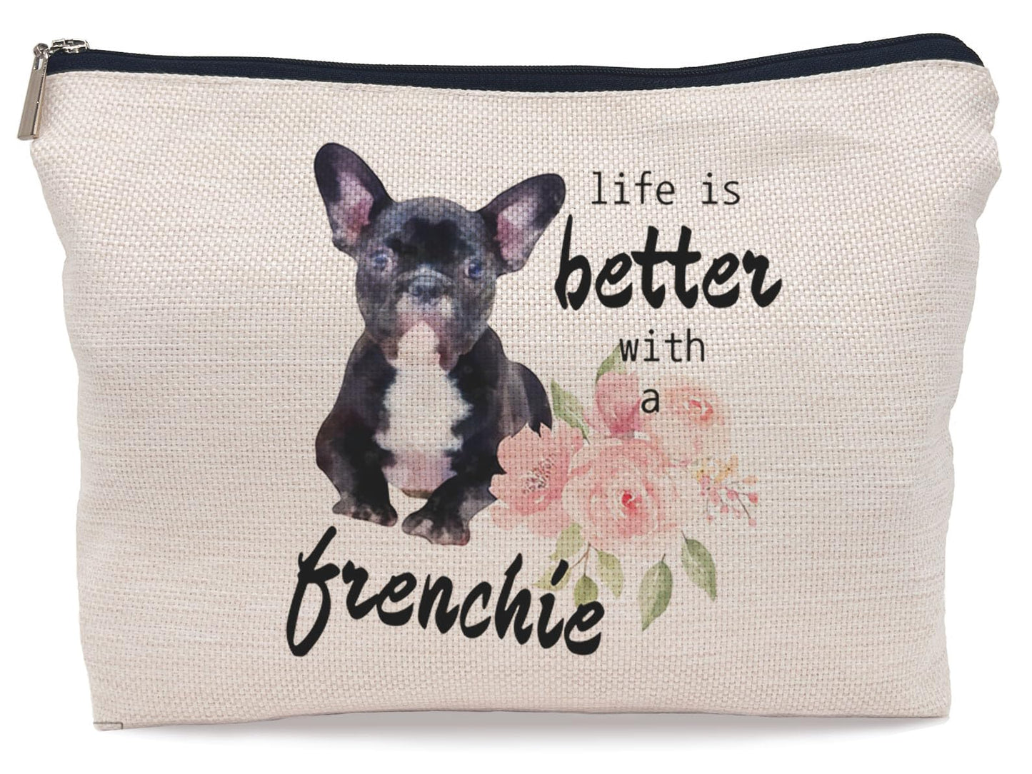 Lacosu French Bulldog Frenchie Makeup Bag Cosmetic Bags for Women, Frenchie Gifts for Women, French Bulldog Mom Gifts, Life is Better with a Frenchie Small Makeup Cosmetic Bag for Purse